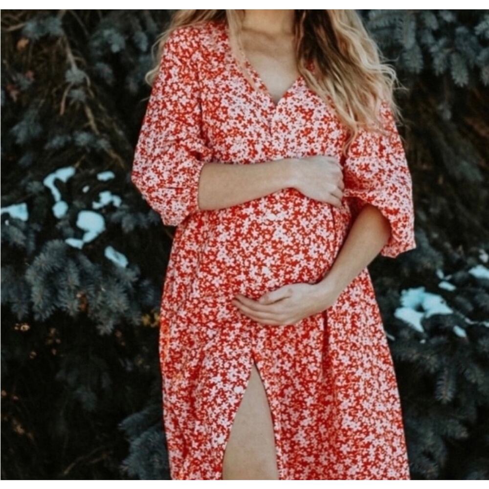 The Nines by Hatch Maternity Floral Button Front Midi Dress